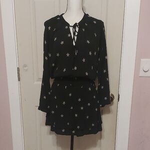 Rails Jasmine Black Rivet Star Tiered Smocked Long Sleeve Dress Size L